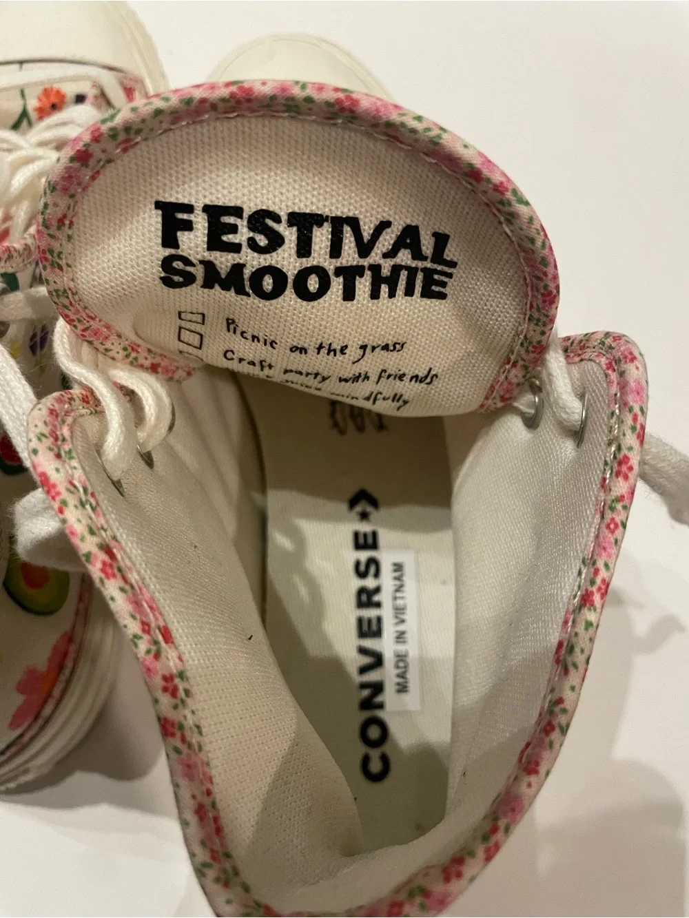 Converse High-Top Sneakers in Cream with Colorful Fruit & Flower Print